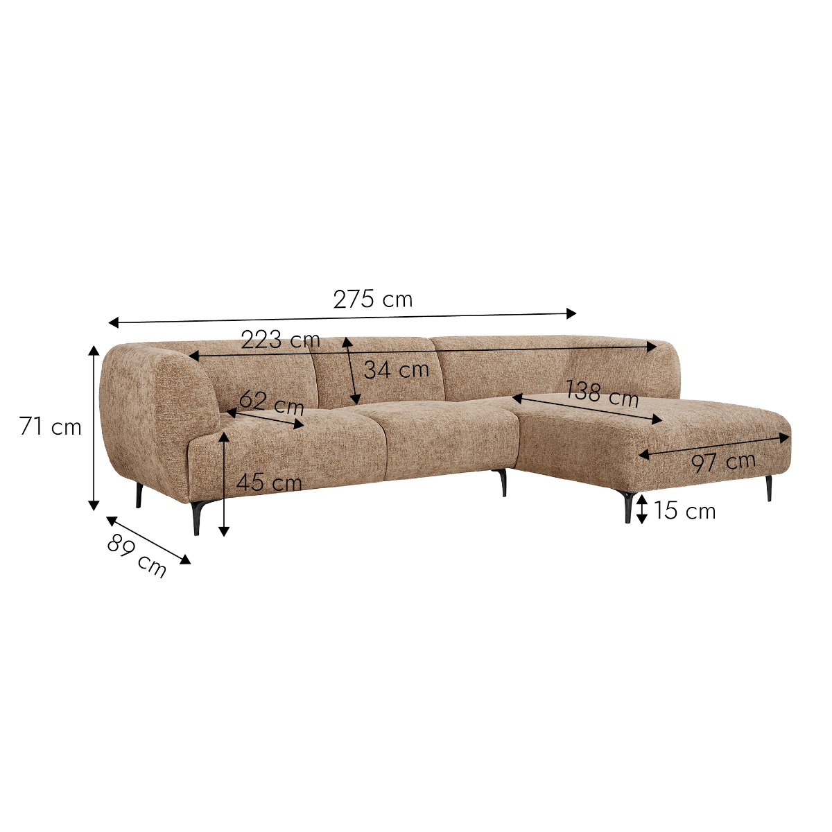 Canapé d'angle en tissu marron Sacha
