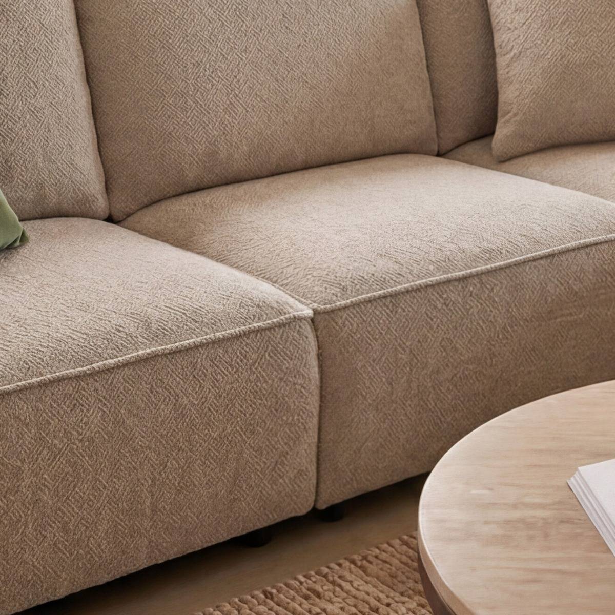 Canapé d'angle en tissu beige Lysoria