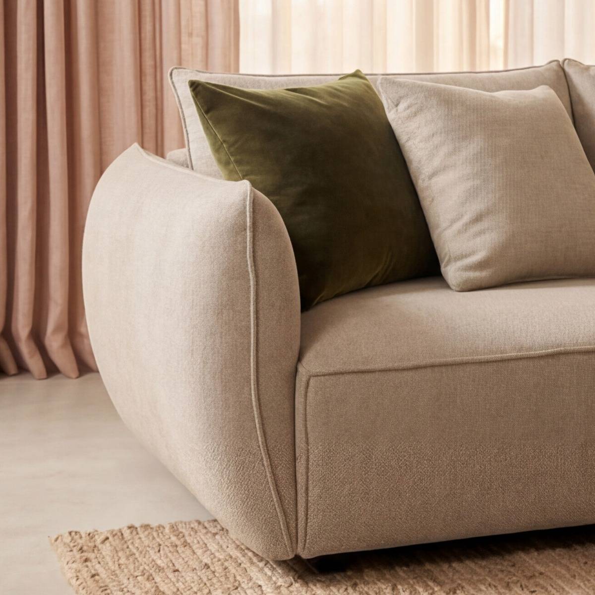 Canapé d'angle en tissu beige Lysoria