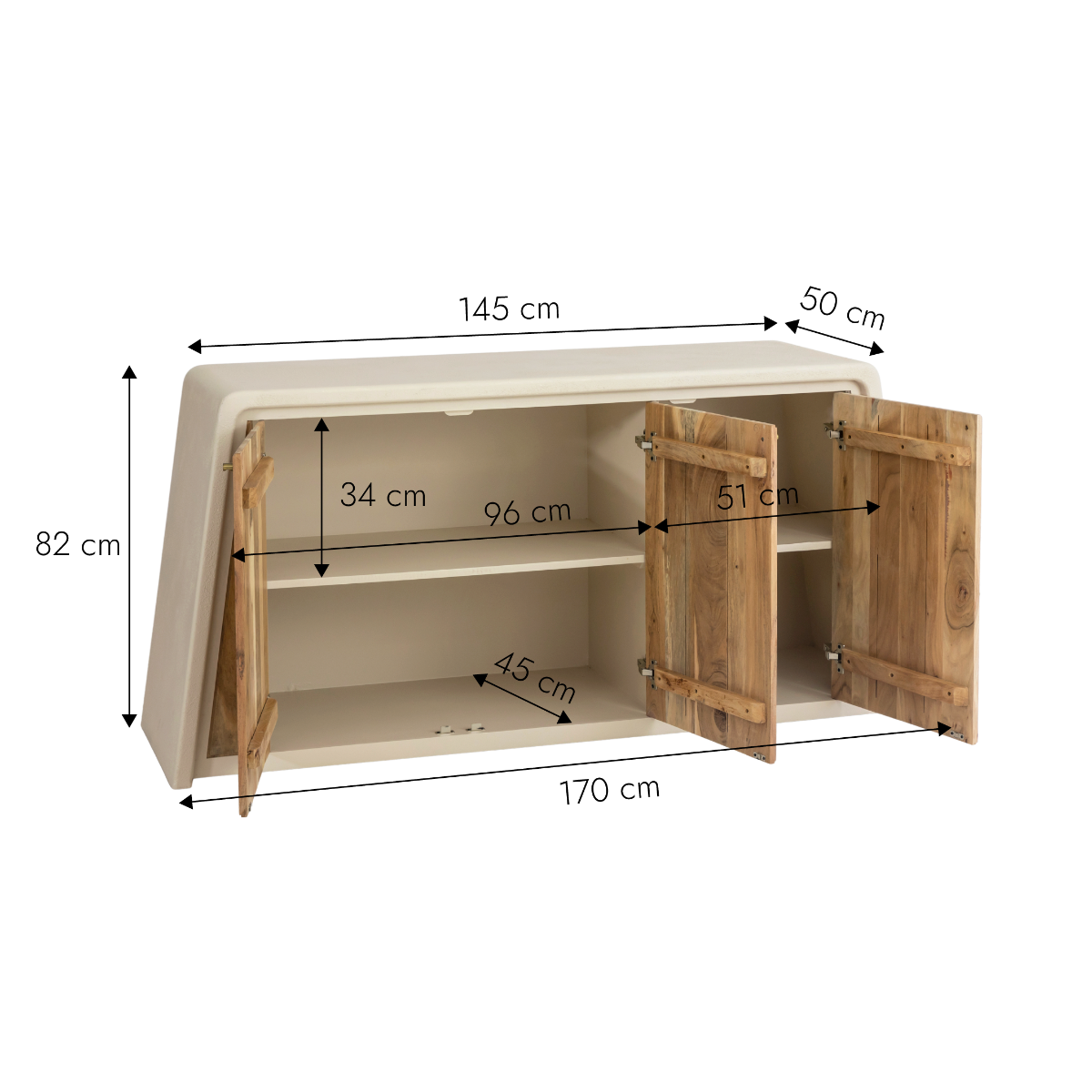 Buffet 3 portes en bois d'acacia et bois effet béton Dalva