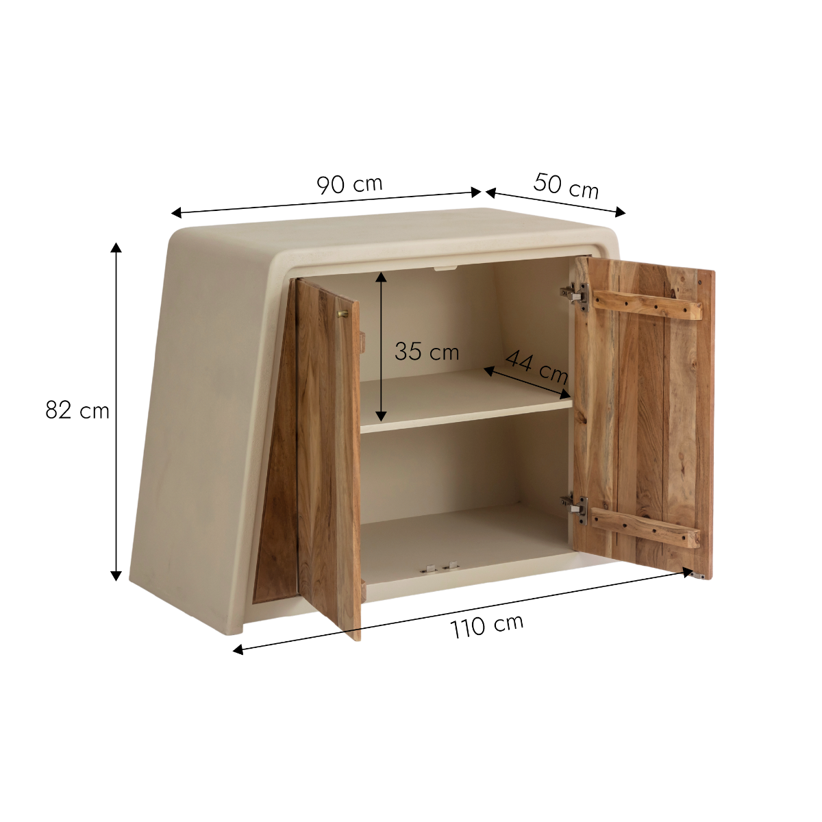 Meuble sous vasque 2 portes en bois d'acacia et bois effet béton Dalva