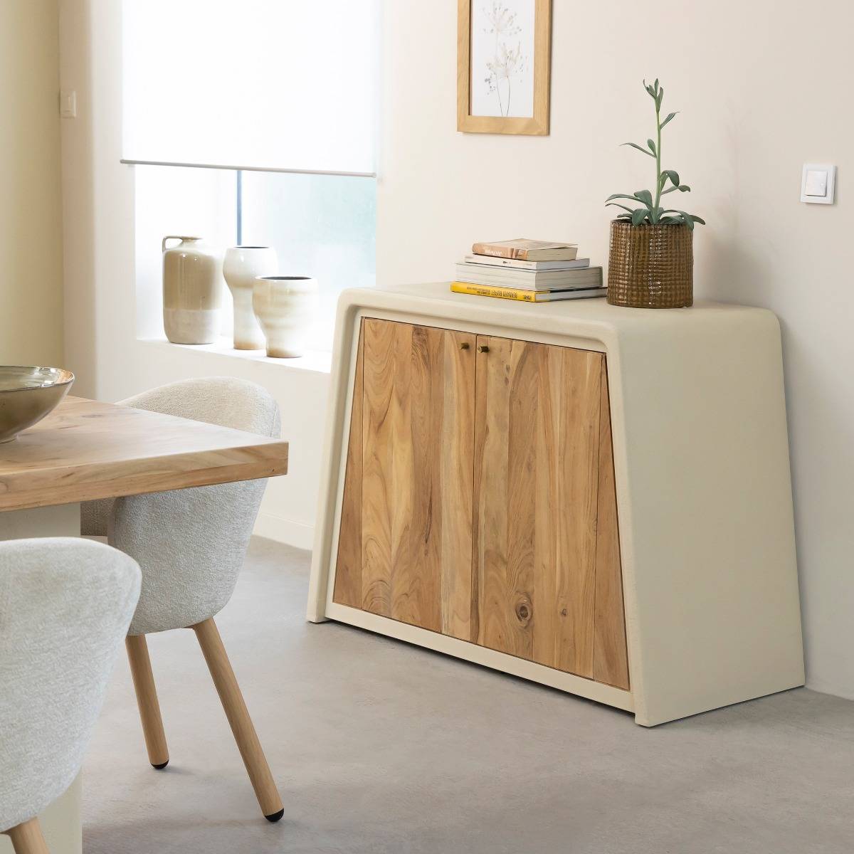 Buffet 2 portes en bois d'acacia et bois effet béton Dalva