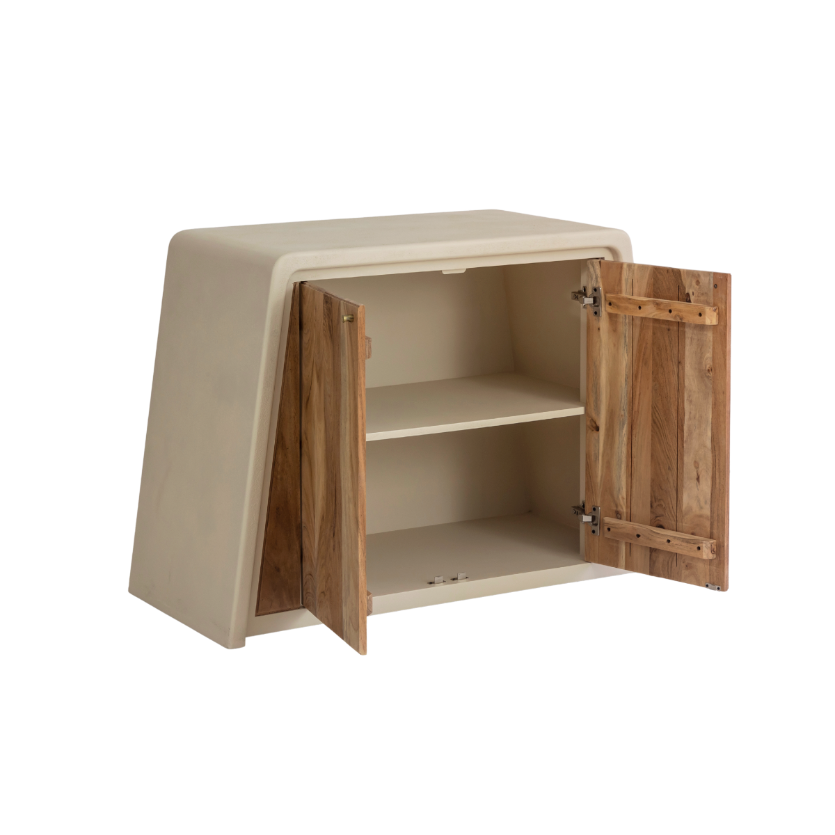 Meuble sous vasque 2 portes en bois d'acacia et bois effet béton Dalva