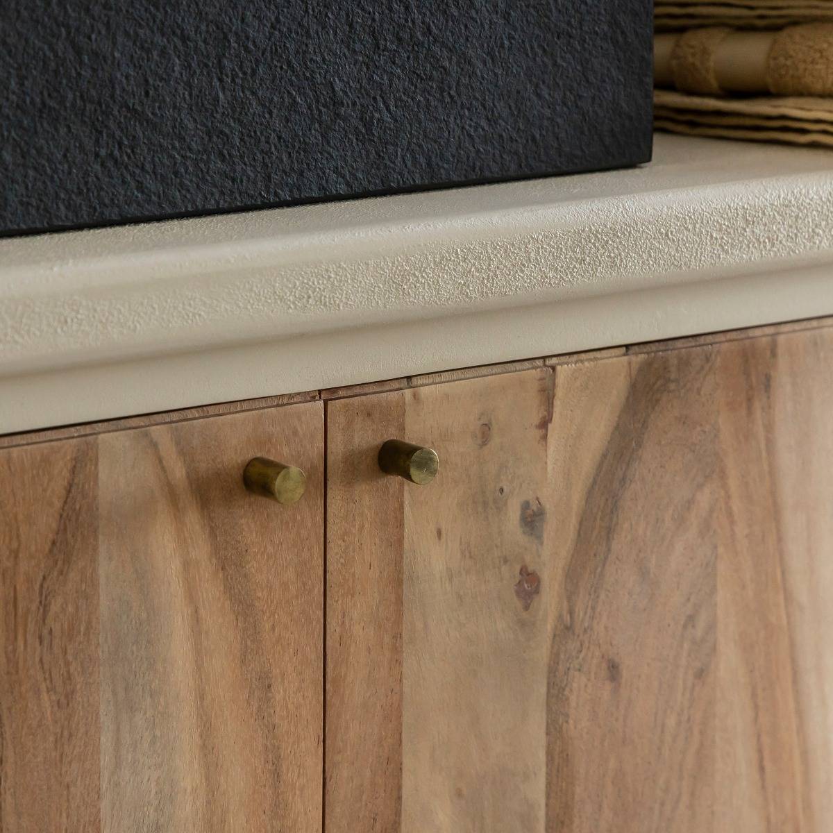 Meuble sous vasque 2 portes en bois d'acacia et bois effet béton Dalva