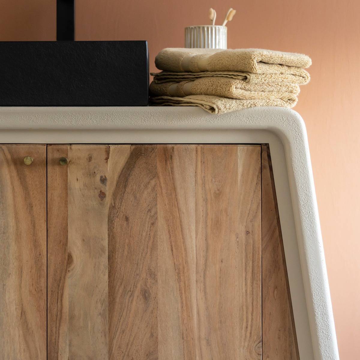 Meuble sous vasque 2 portes en bois d'acacia et bois effet béton Dalva