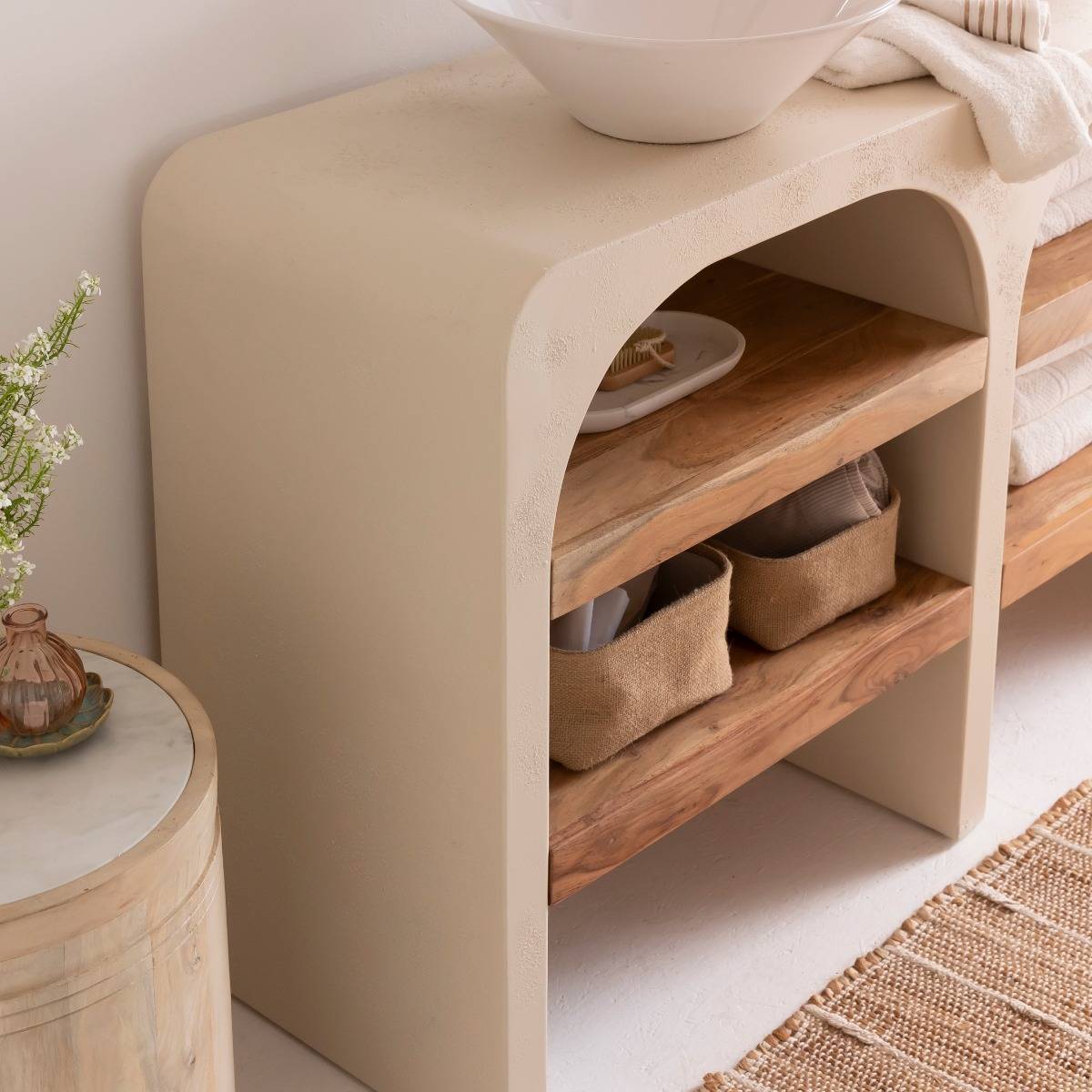 Meuble de salle de bain en MDF effet béton et bois d'acacia Dalva