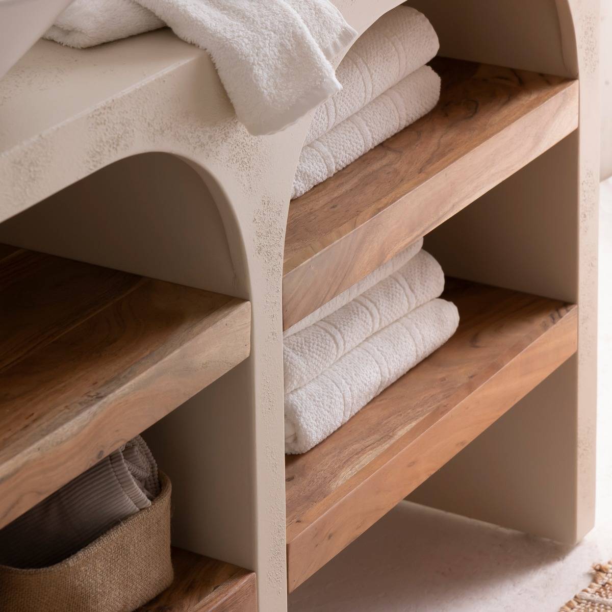 Meuble de salle de bain en MDF effet béton et bois d'acacia Dalva