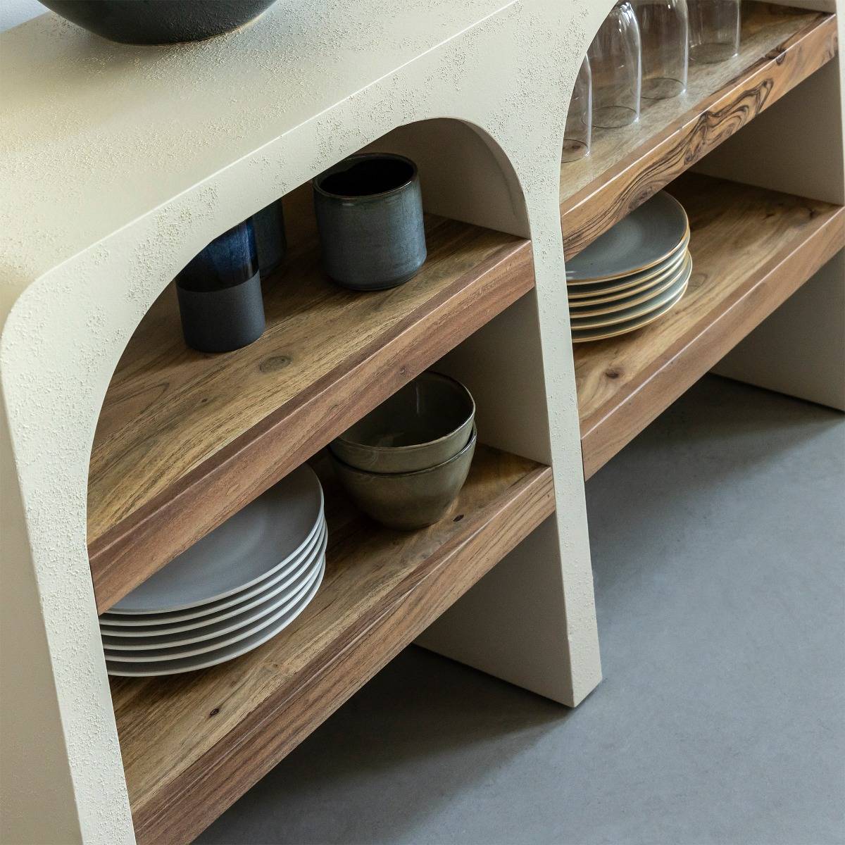 Console en MDF effet béton et bois d'acacia Dalva