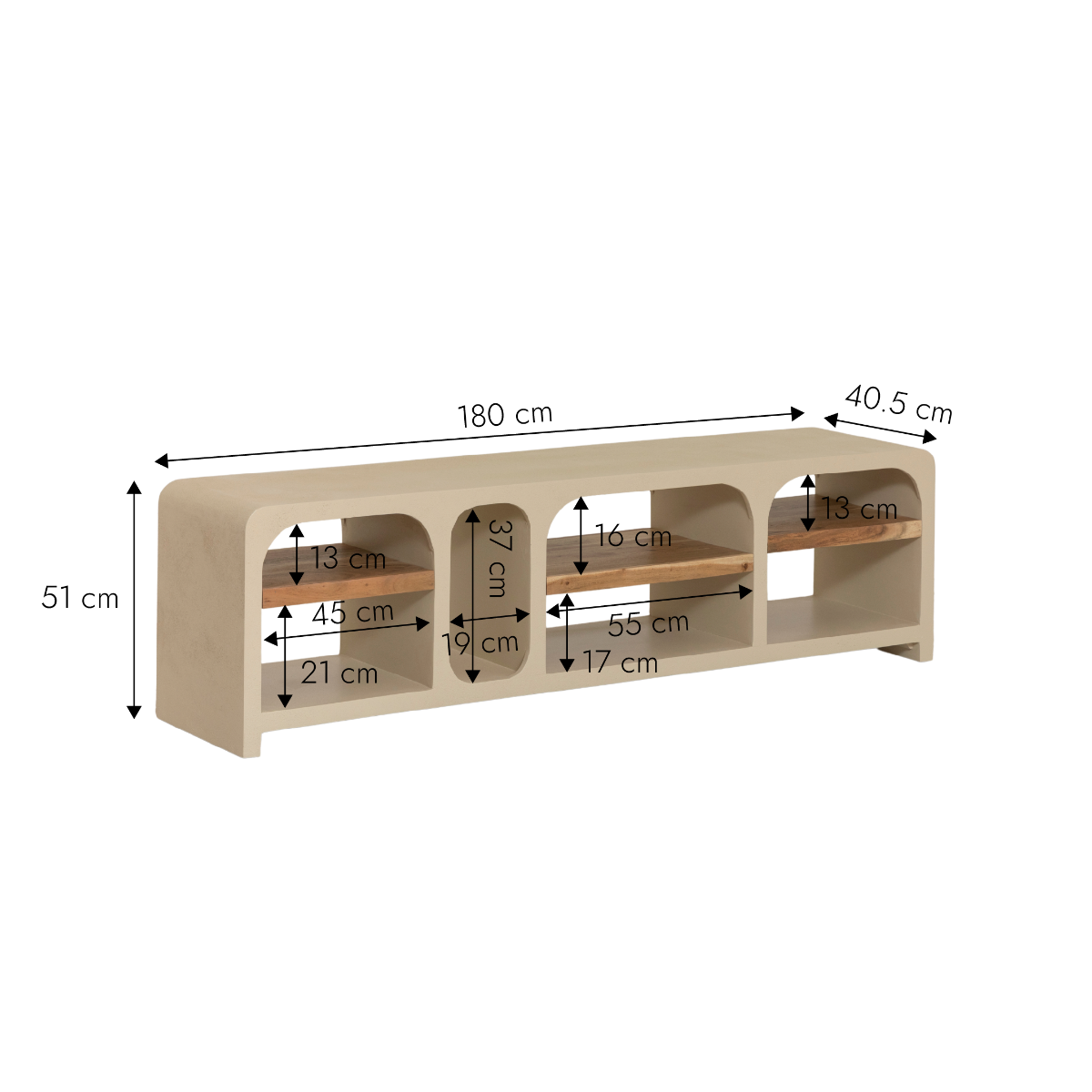 Meuble TV avec étagères effet béton et bois recyclé Dalva