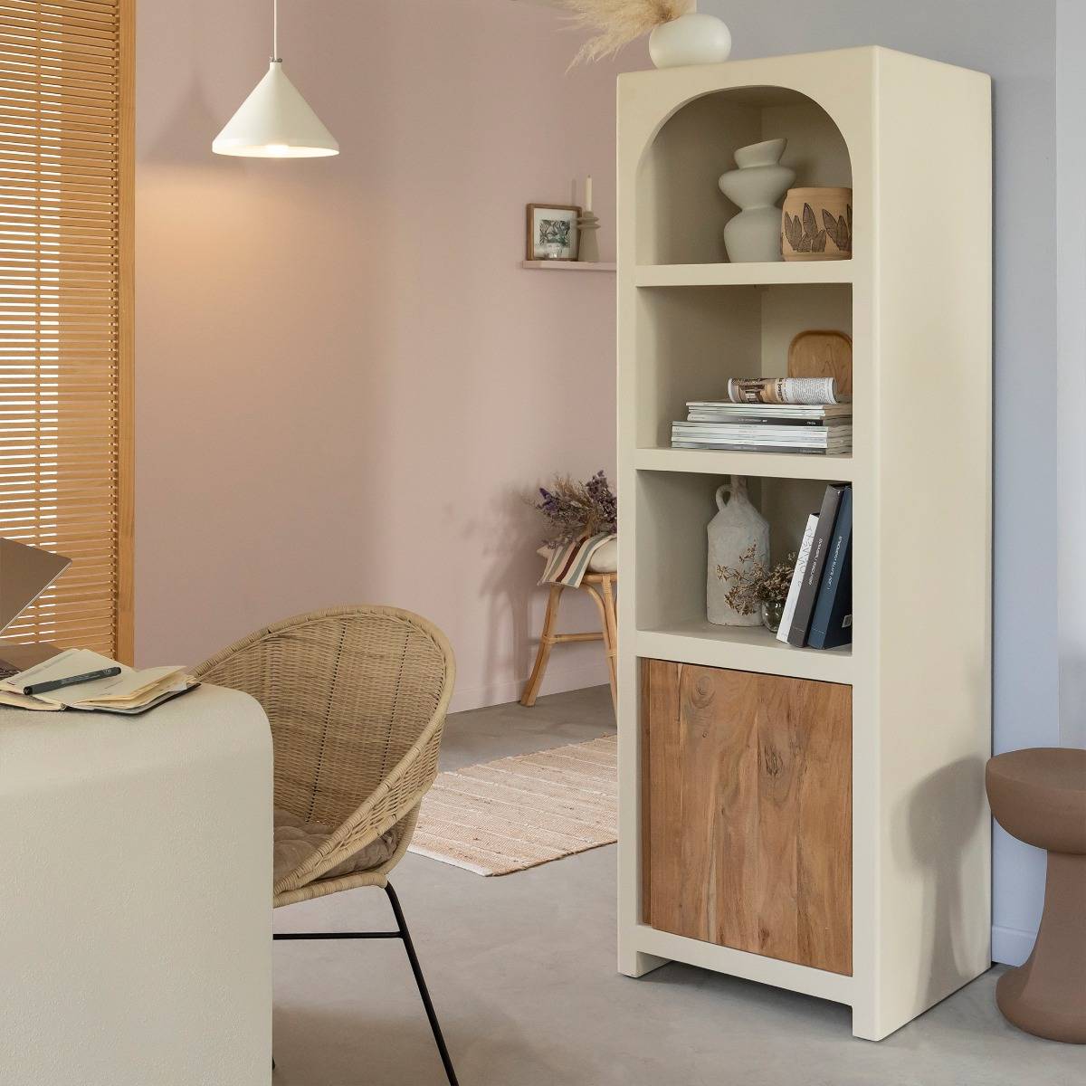 Armoire en MDF effet béton et bois d'acacia Dalva 