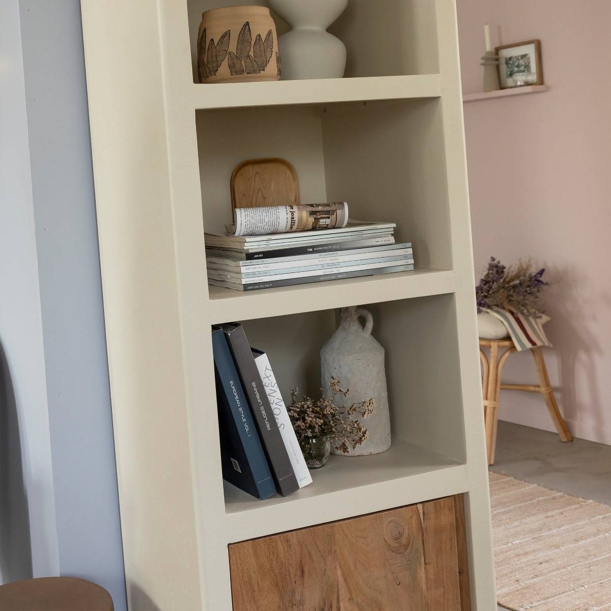 Armoire en MDF effet béton et bois d'acacia Dalva 