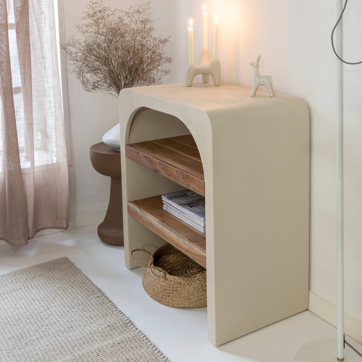 Petit buffet en MDF effet béton et bois d'acacia Dalva