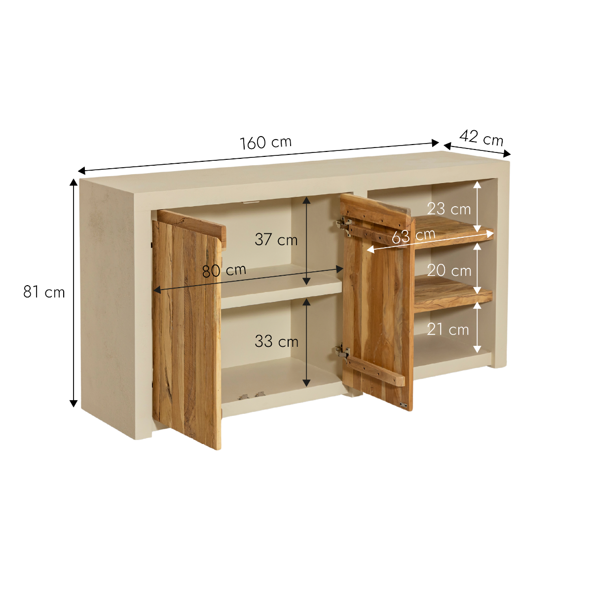 Meuble sous vasque effet béton en bois recyclé Dalva