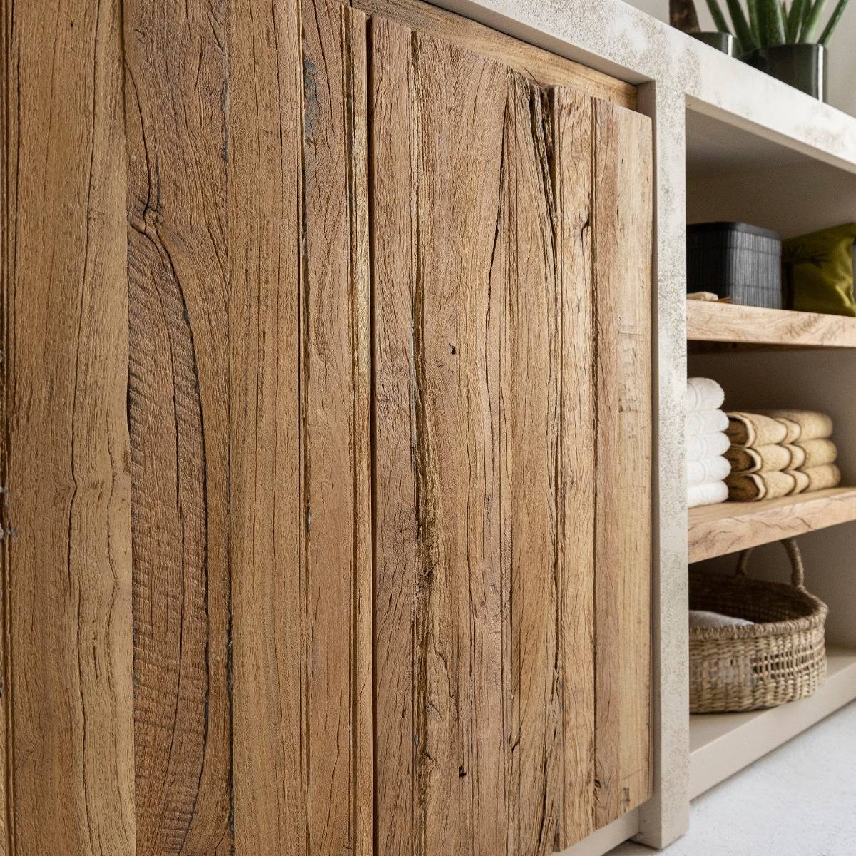 Meuble sous vasque effet béton en bois recyclé Dalva