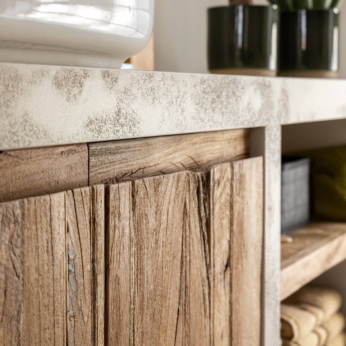 Meuble sous vasque effet béton en bois recyclé Dalva