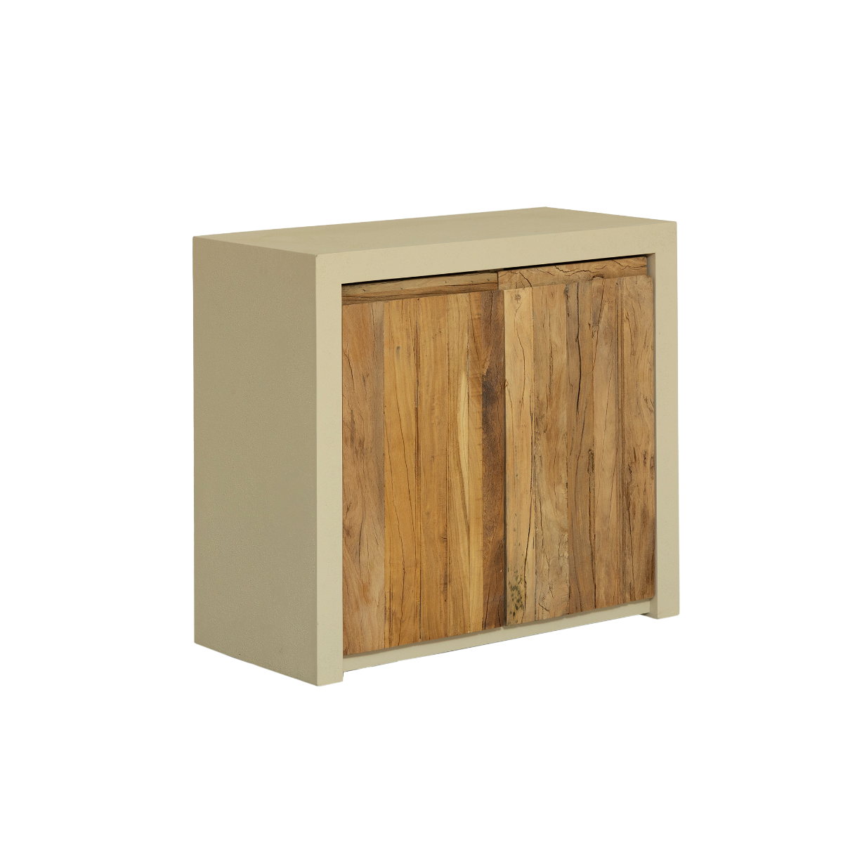 Petit buffet 2 portes en bois d'ingénierie effet béton et bois recyclé Dalva