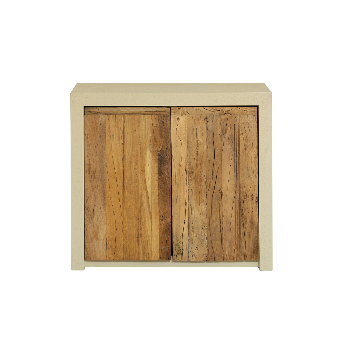Meuble sous vasque 2 portes effet béton et bois recyclé Dalva