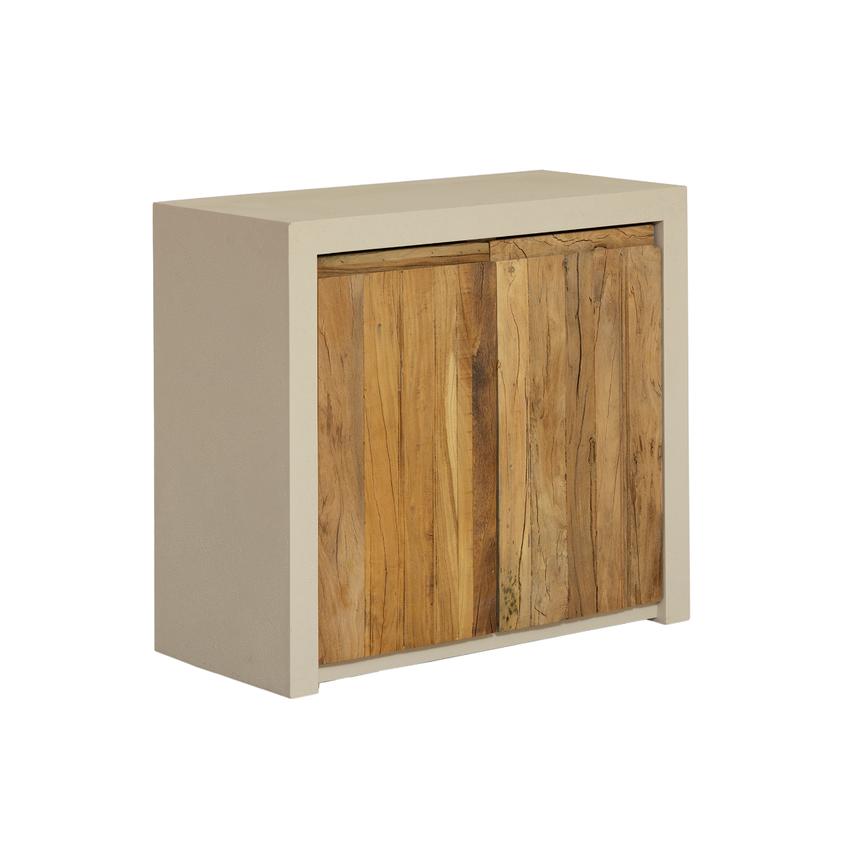 Meuble sous vasque 2 portes en bois effet béton et bois recyclé Dalva