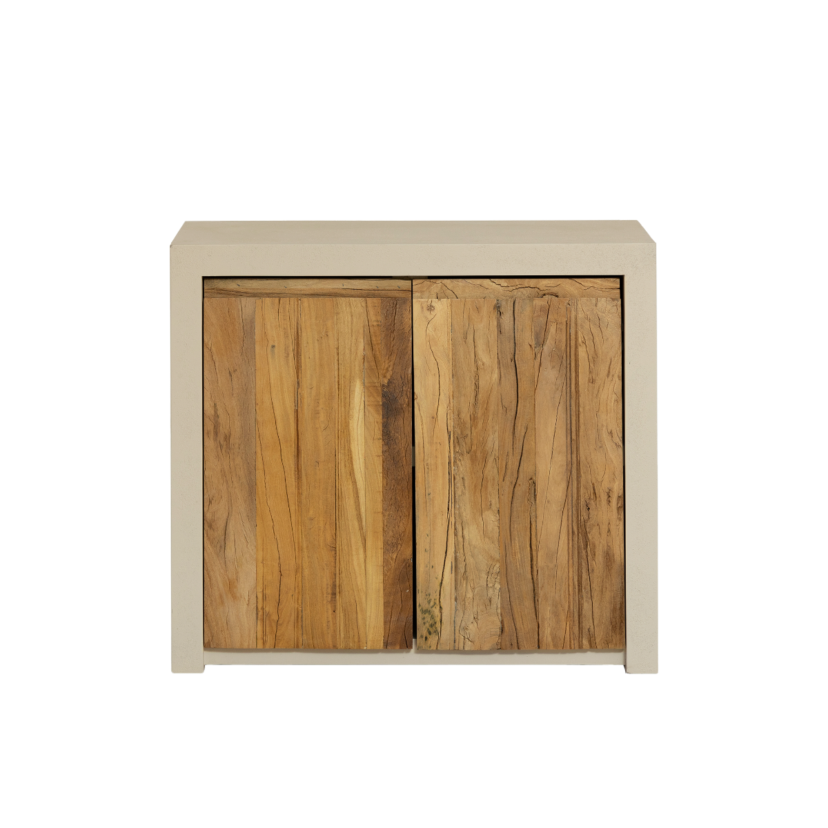 Meuble sous vasque 2 portes en bois effet béton et bois recyclé Dalva