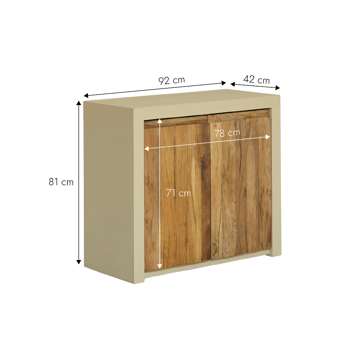 Meuble sous vasque 2 portes effet béton et bois recyclé Dalva