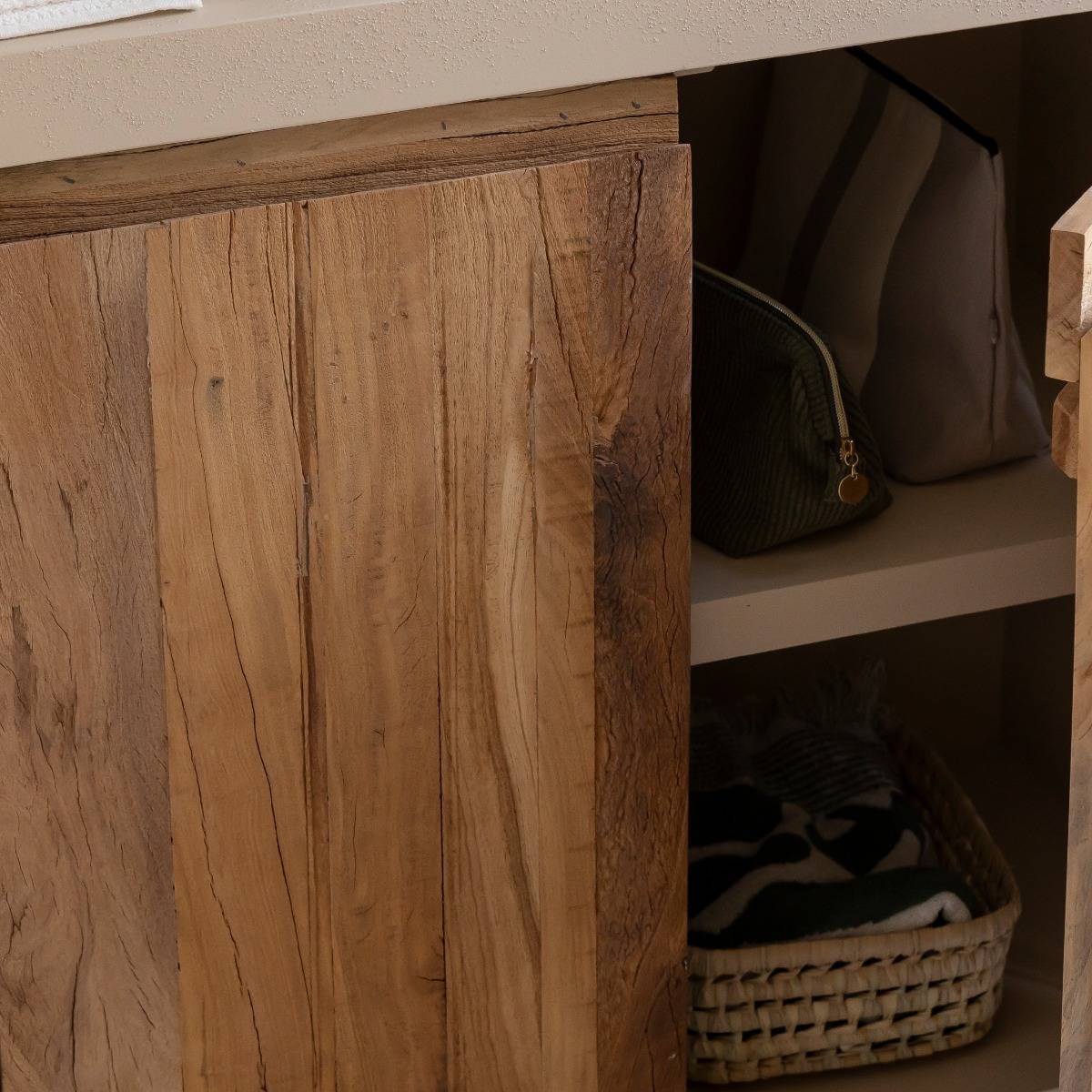 Petit buffet 2 portes effet béton et bois recyclé Dalva