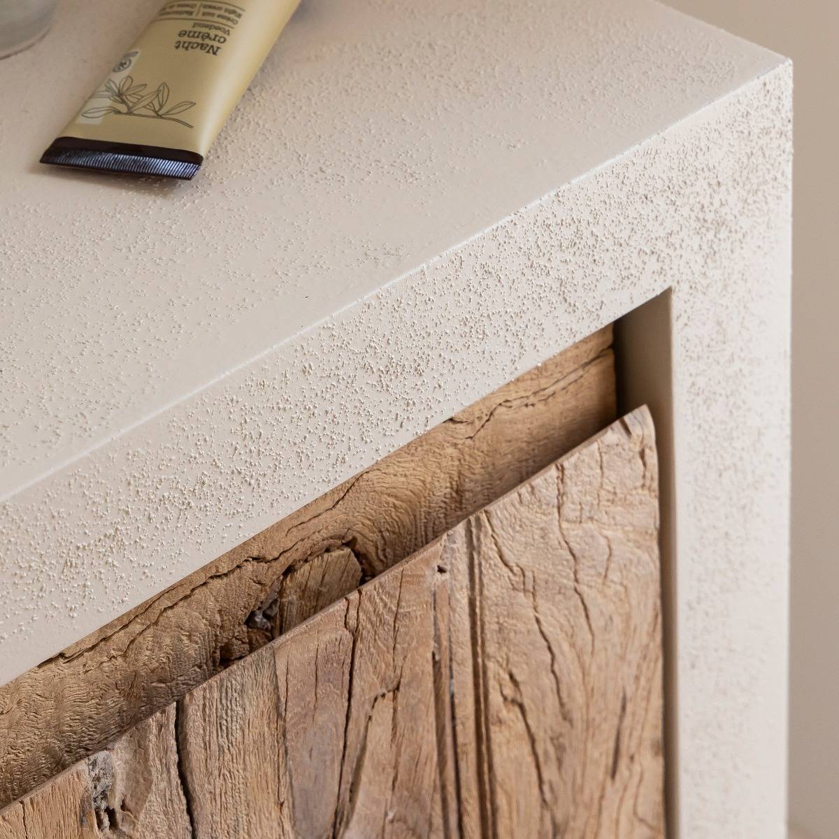 Meuble sous vasque 2 portes effet béton et bois recyclé Dalva