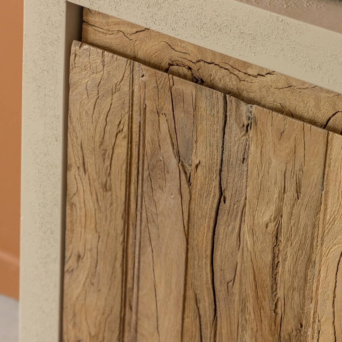 Petit buffet 2 portes effet béton et bois recyclé Dalva
