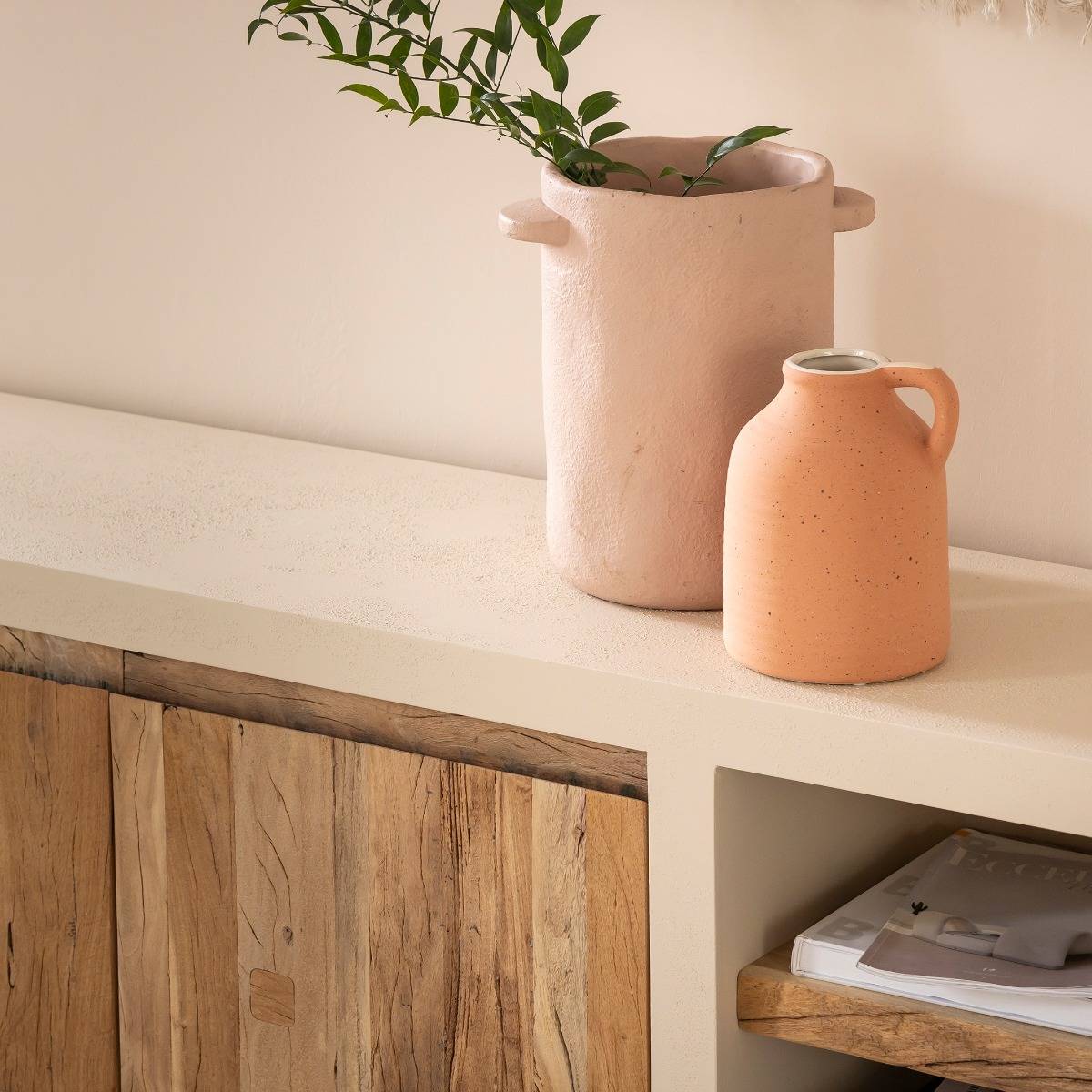 Meuble TV 2 portes et 1 étagère effet béton et bois recyclé Dalva