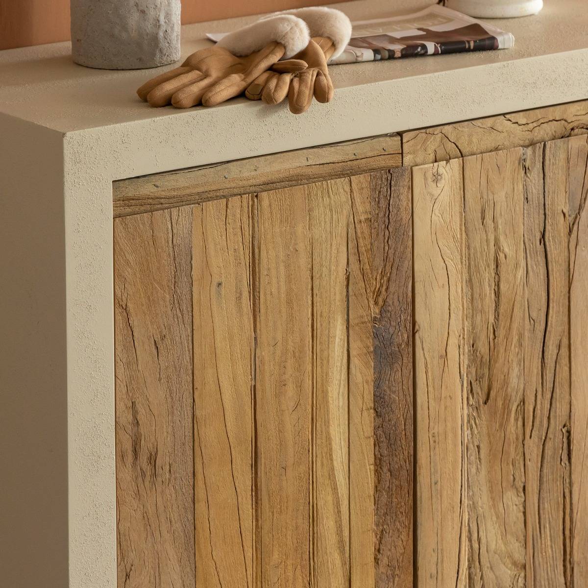 Petit buffet 2 portes effet béton et bois recyclé Dalva