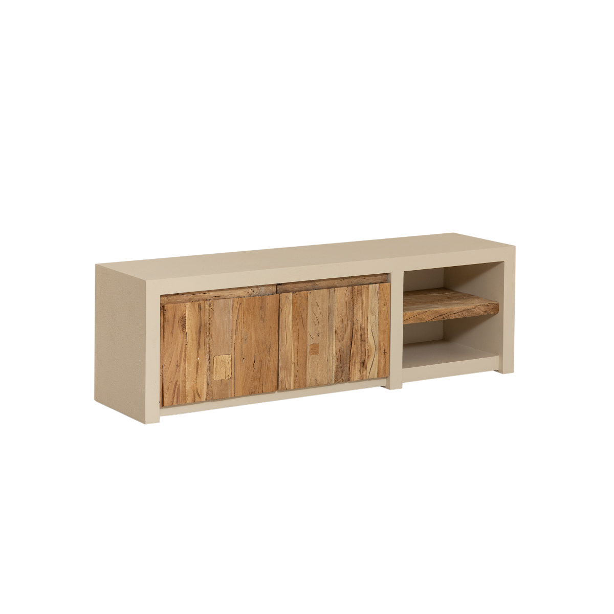 Meuble TV 2 portes et 1 étagère en bois d'ingénierie effet béton et bois recyclé Dalva