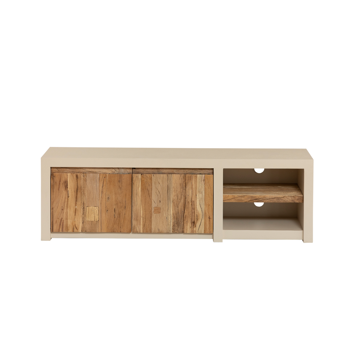Meuble TV 2 portes et 1 étagère effet béton et bois recyclé Dalva