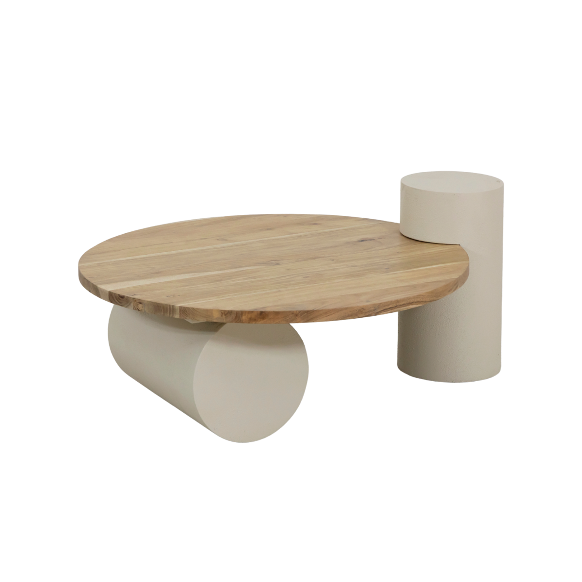 Table basse ronde effet béton et bois d'acacia Dalva