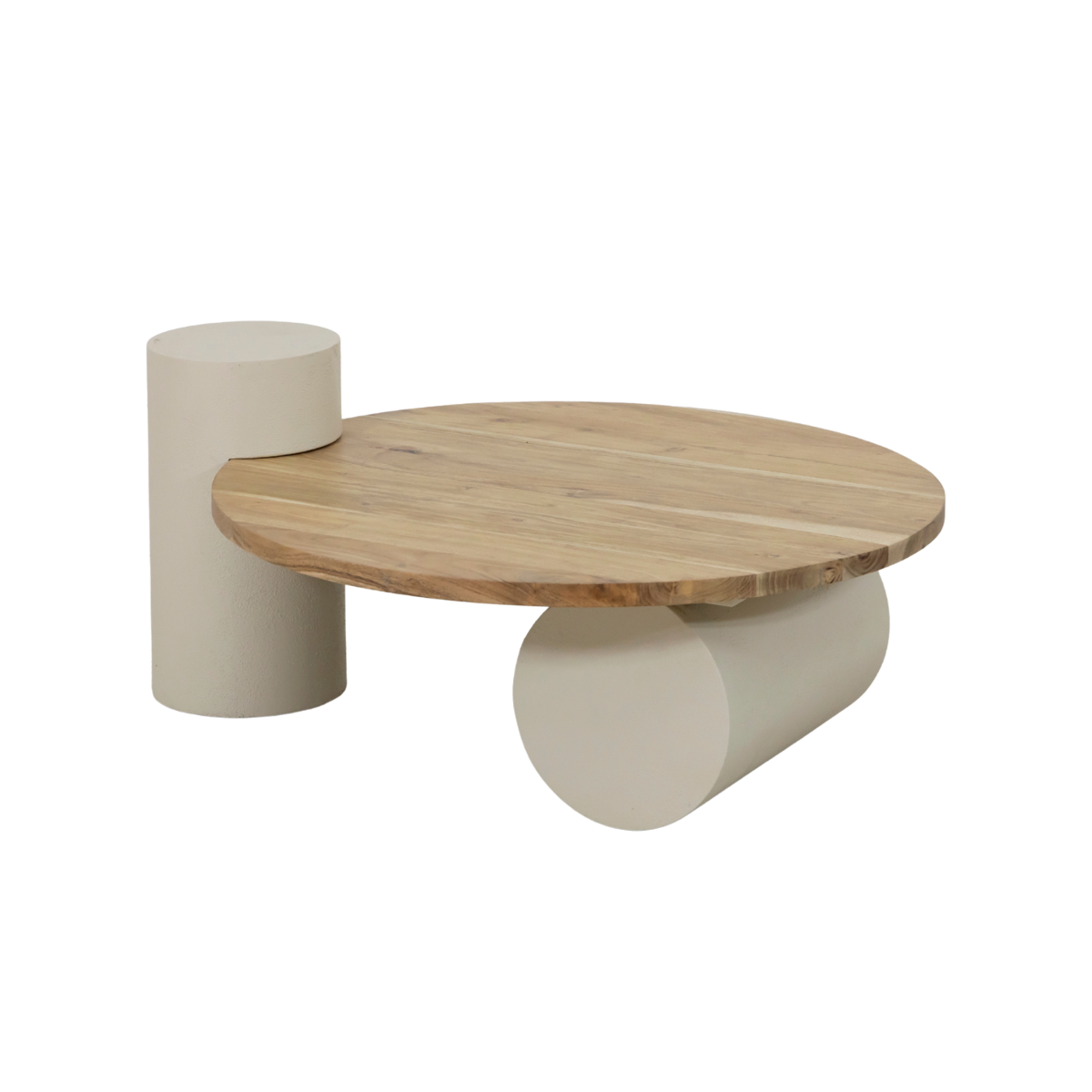 Table basse ronde en bois effet béton et bois d'acacia Dalva