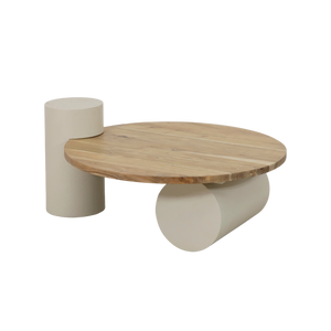 Table basse ronde en bois effet béton et bois d'acacia Dalva