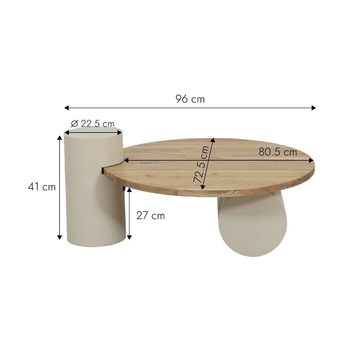 Table basse ronde effet béton et bois d'acacia Dalva