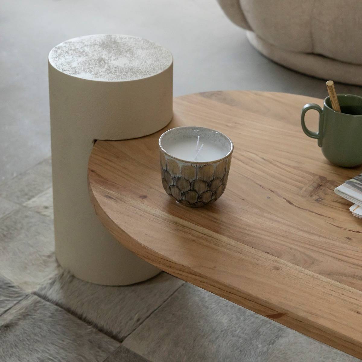 Table basse ovale en bois effet béton et bois d'acacia Dalva