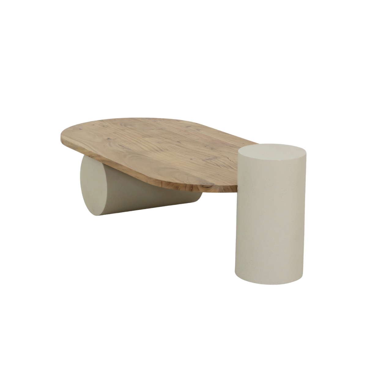 Table basse ovale effet béton et bois d'acacia Dalva