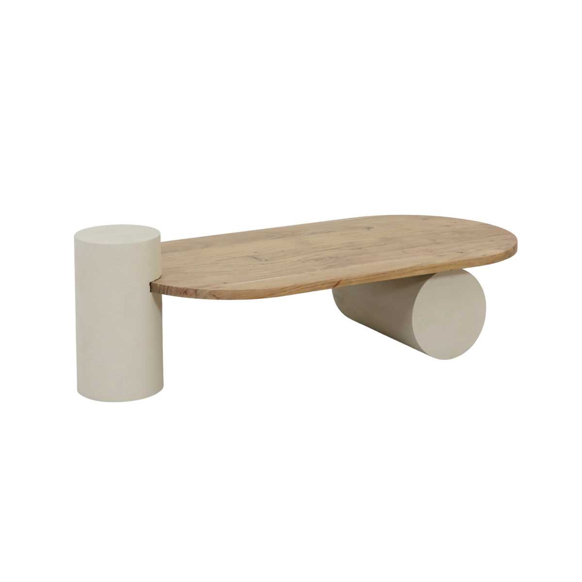 Table basse ovale effet béton et bois d'acacia Dalva