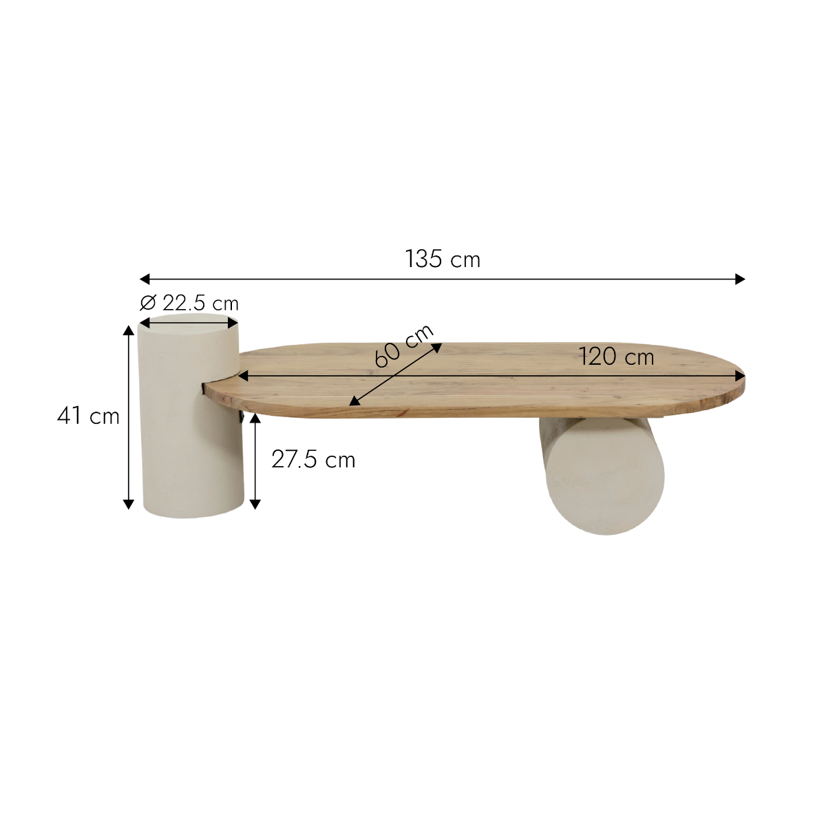 Table basse ovale en bois effet béton et bois d'acacia Dalva