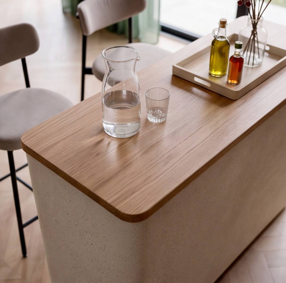 Meuble bar en bois d'acacia et bois effet béton Dalva