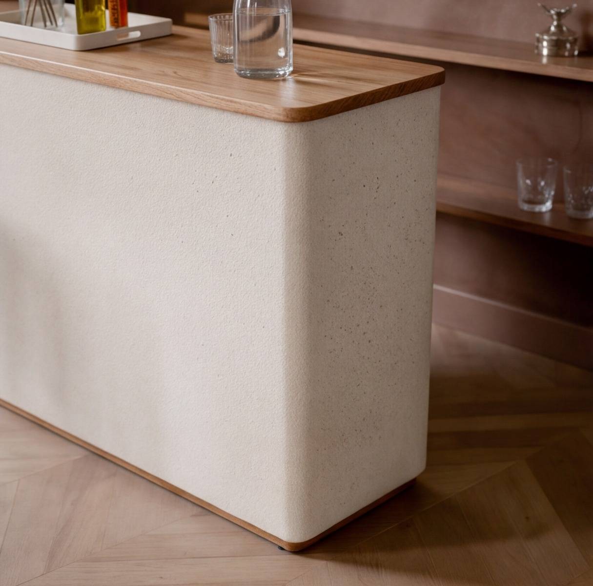 Meuble bar en bois d'acacia et bois effet béton Dalva