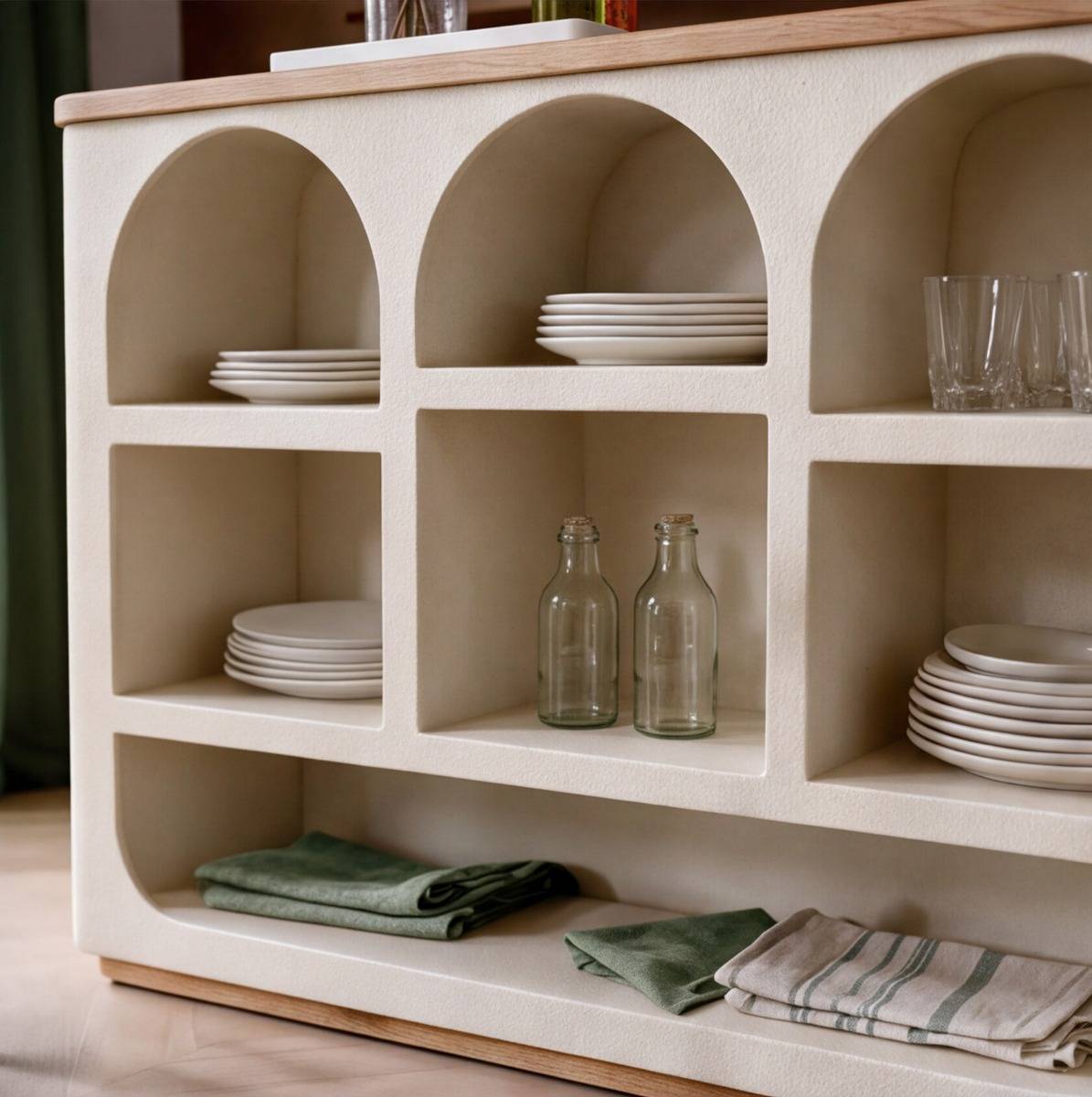 Meuble bar en bois d'acacia et bois effet béton Dalva