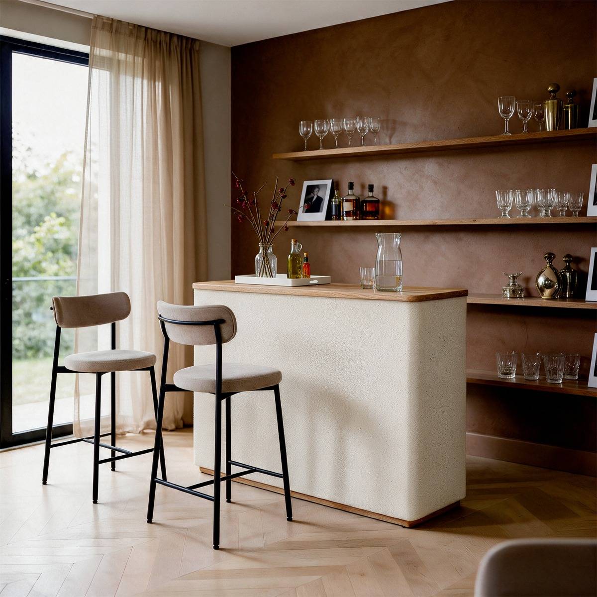 Meuble bar en bois d'acacia et bois effet béton Dalva