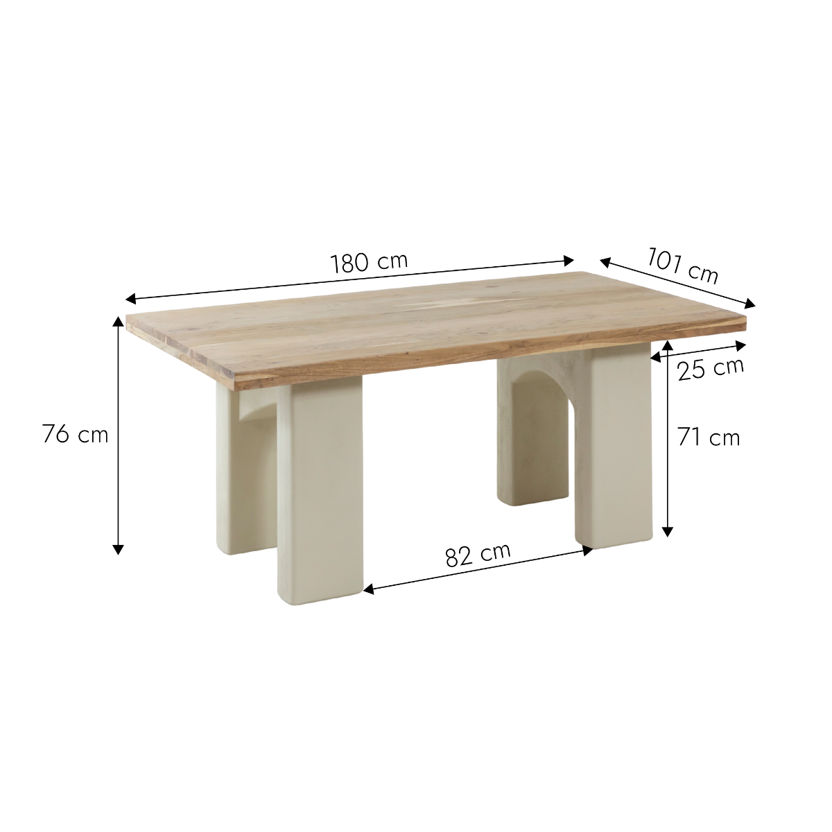 Table à manger en bois d'acacia et pieds en bois effet béton Dalva