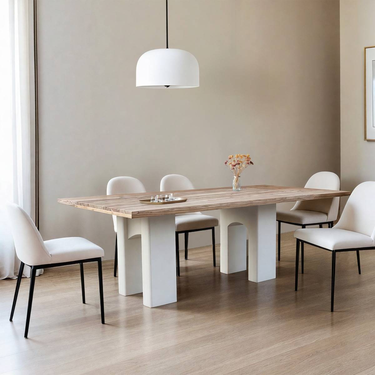 Table à manger en MDF effet béton et bois d'acacia Dalva