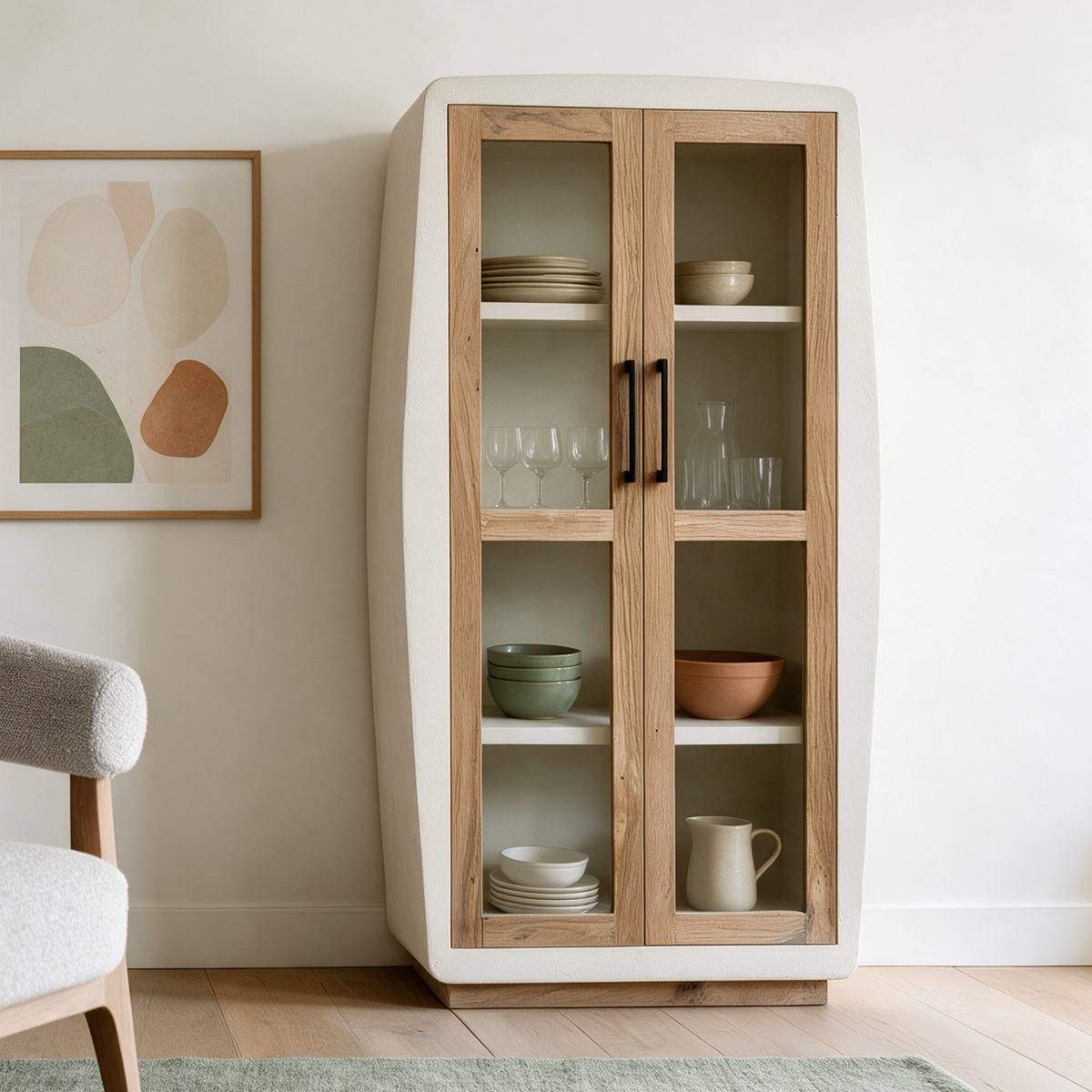 Vitrine en bois effet béton et bois d'acacia Dalva