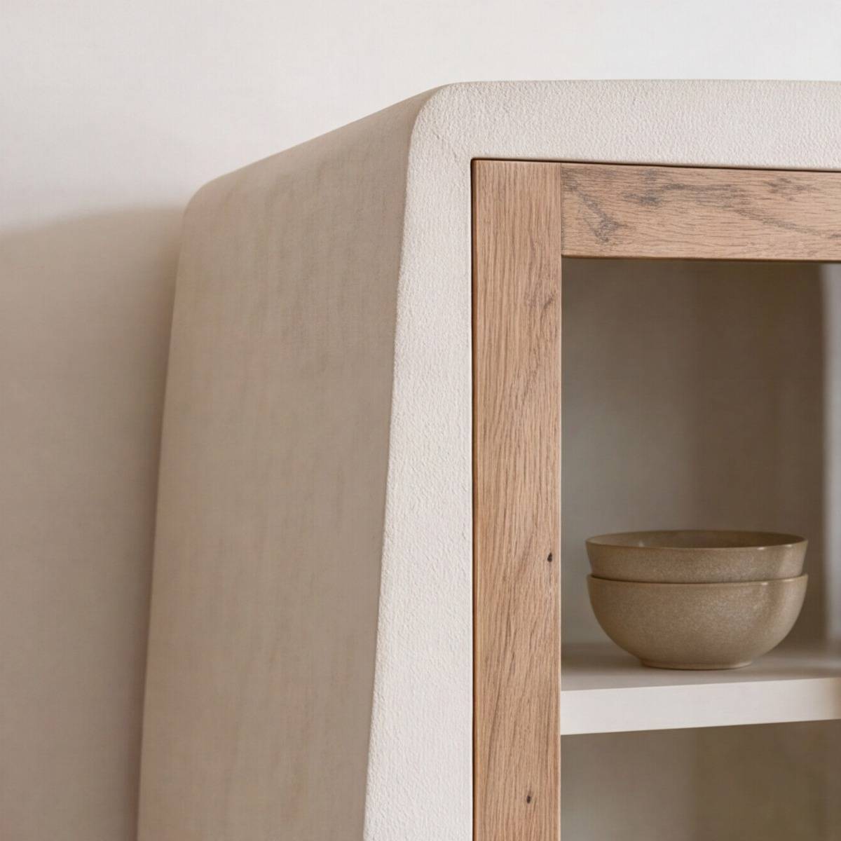 Vitrine en bois effet béton et bois d'acacia Dalva