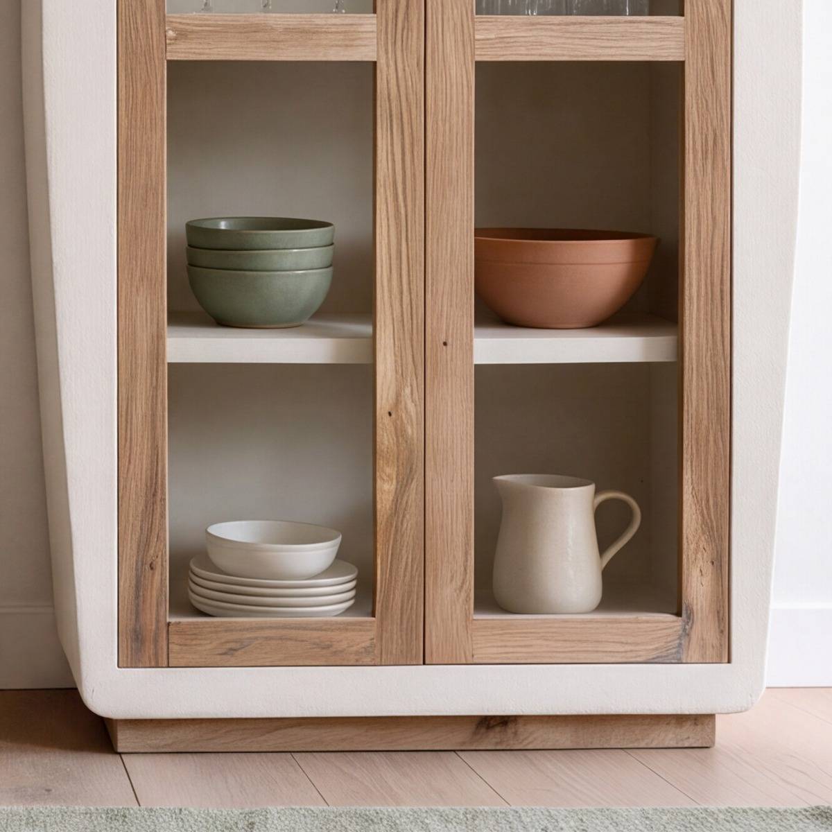 Vitrine en bois effet béton et bois d'acacia Dalva