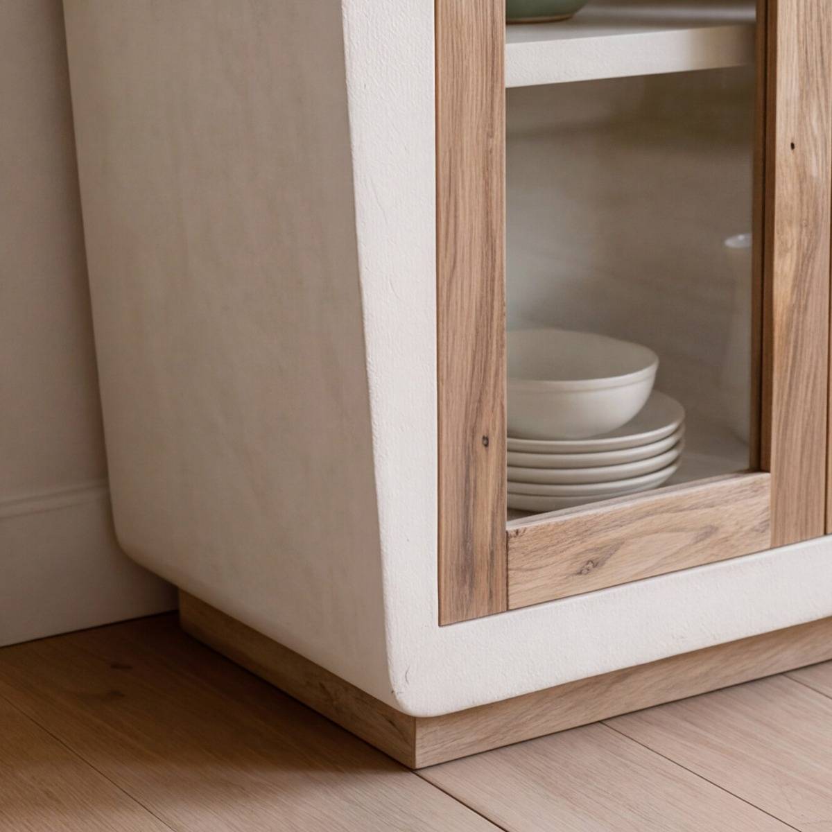 Vitrine en bois effet béton et bois d'acacia Dalva