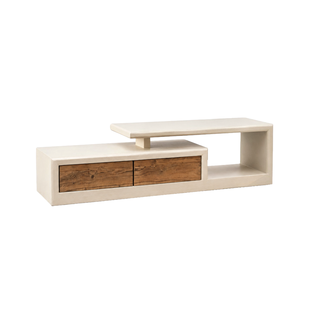 Meuble TV 2 tiroirs en bois effet béton et acacia Dalva